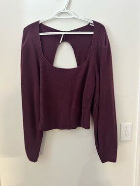 Free People Open-Back Knit Sweater in Deep Plumb